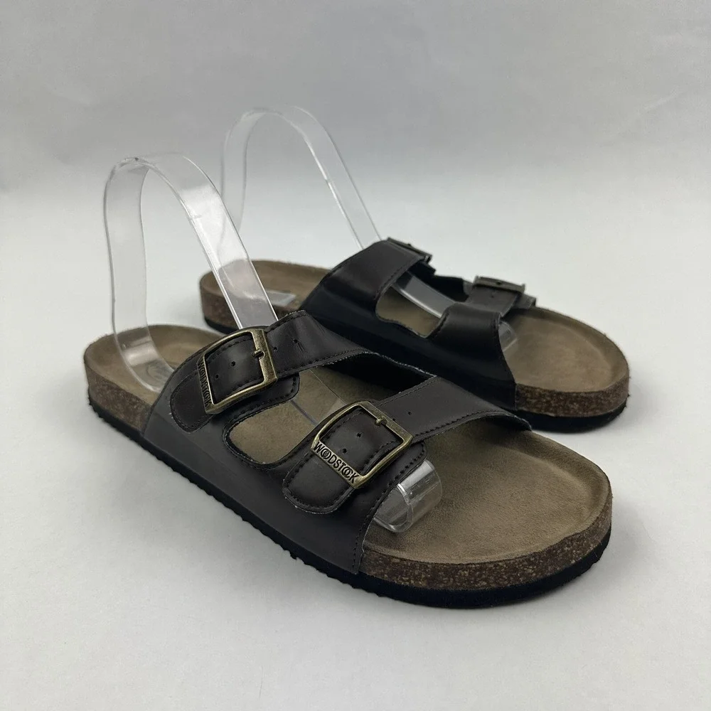 Woodstock Vintage Brand Slide Sandals Mens 11 Brown Double Buckle Cork Footbed